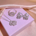 RisingMoon Hot Sales Fashion Jewelry Bling Bling Zircon Necklace Earrings Ring Sets for Women Girls Jewelry