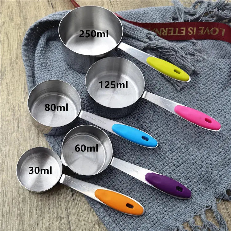 Amazons Best Sellers Stainless Steel  Measuring Cup 30ml 60 80 125 250 Measure Cup  Color Handle Measuring Cups and Spoons