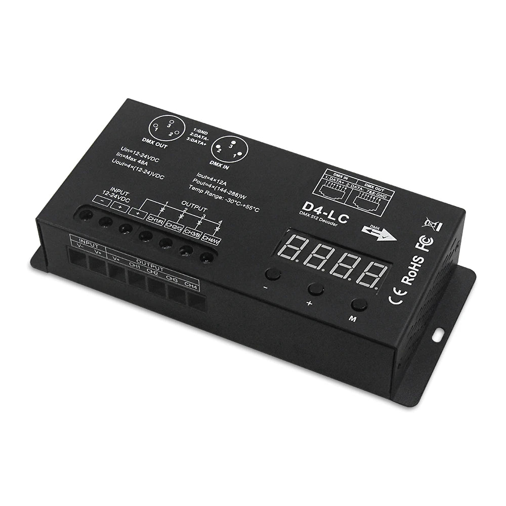 New Product High Power 4 Channels RGBW Decoder for Digital Display Constant Voltage DMX512 Decoder