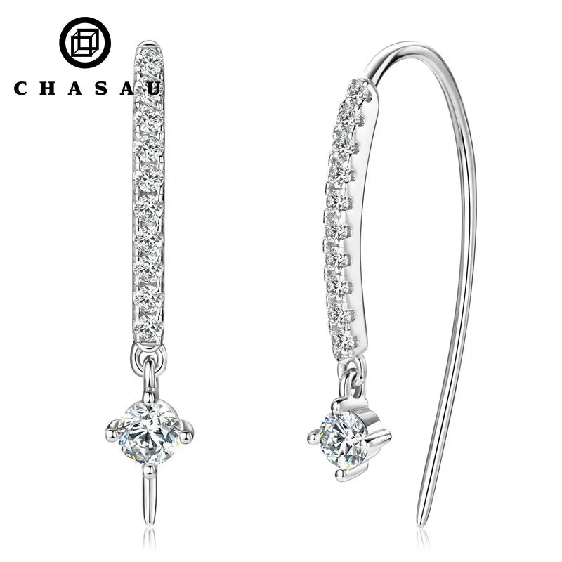 New Designed VVS Mossanite Jewelry U-shaped 925 Sterling Silver 3mm&1.3mm Round Cut Moissanite Cuff Dangle Earrings