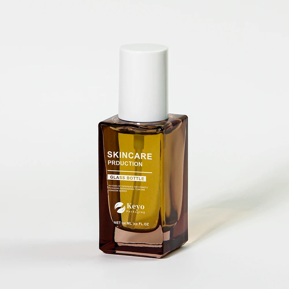 New Fashion 30ml/1oz Transparent Amber Clear Square Glass Serum Bottle Luxury Essential Oil Hair Skin Care Empty Custom Filling