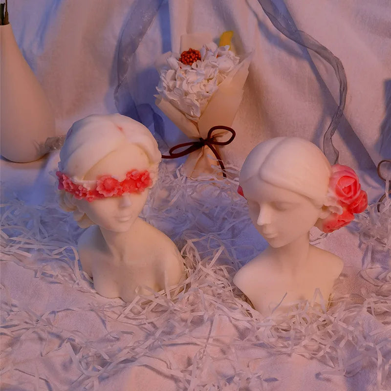 B-5034-4 Blindfolded Girl Plaster Statue Body Rabbit Ornaments Resin Silicone Soap Candle Mold Aromatherapy for 3D Mould