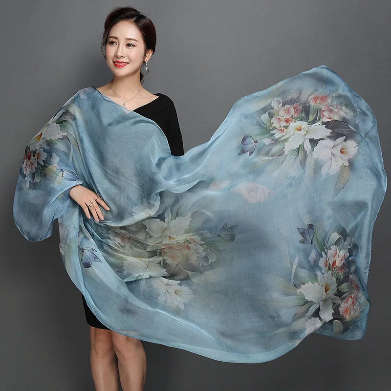 New Style Ladies Luxury 100% Mulberry Silk Scarf 180*110CM Printed Natural Silk Shawl Scarves