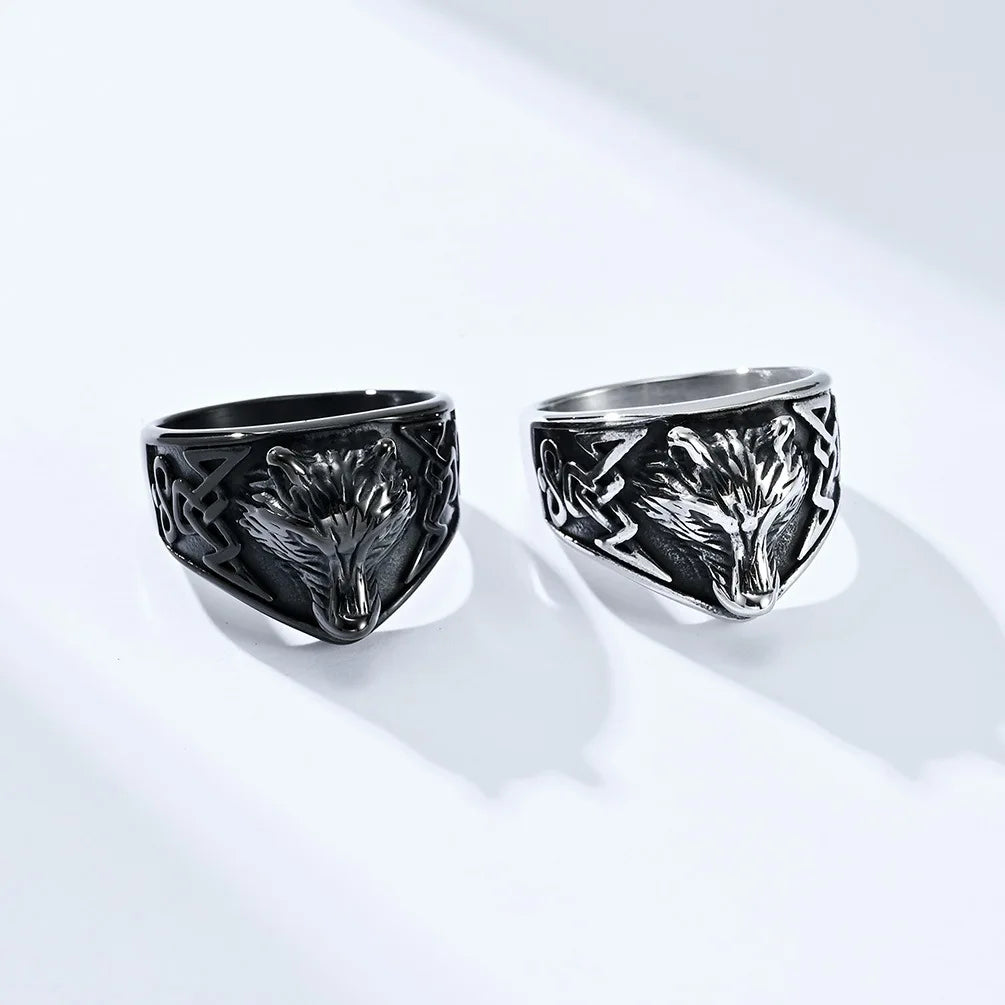 Animal Jewelry Stainless Steel Viking Signet Ring Vintage 3D Embossing Wolf Knuckle Ring Wholesale