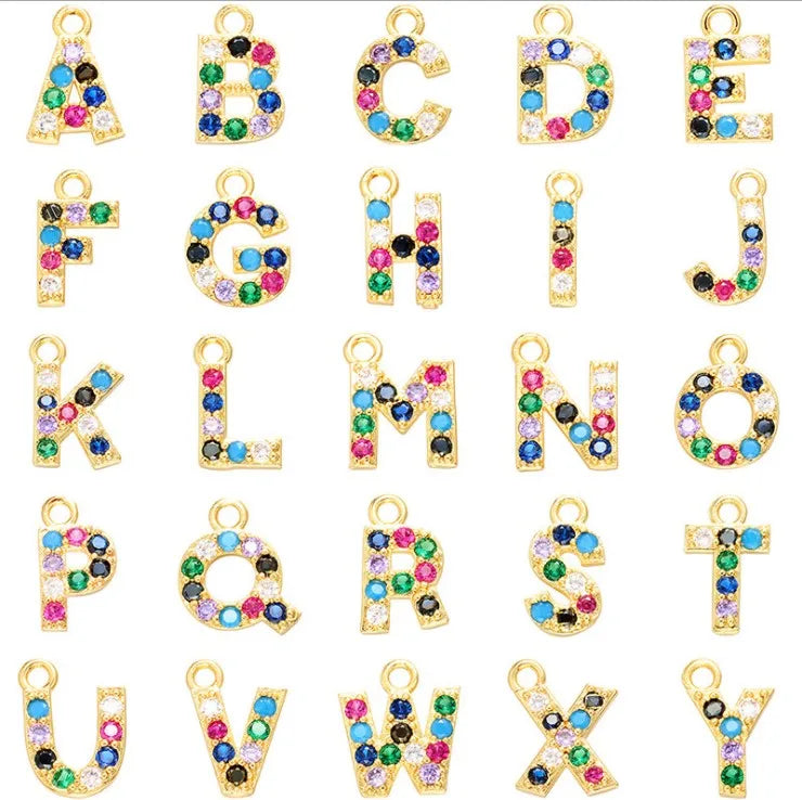 DIY Jewelry Making Letter Pendant Accessories Brass Micro Colorful Zircon Initial Charms