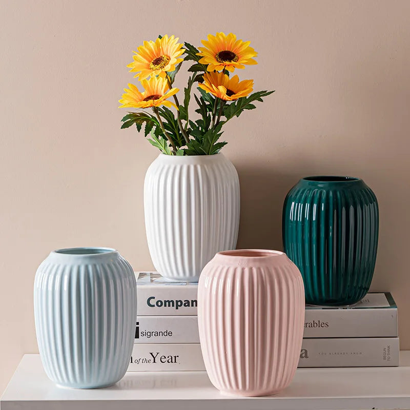 Modern Nordic White Ceramic Vase Set Living Room Flower Vase Arrangement Ornaments
