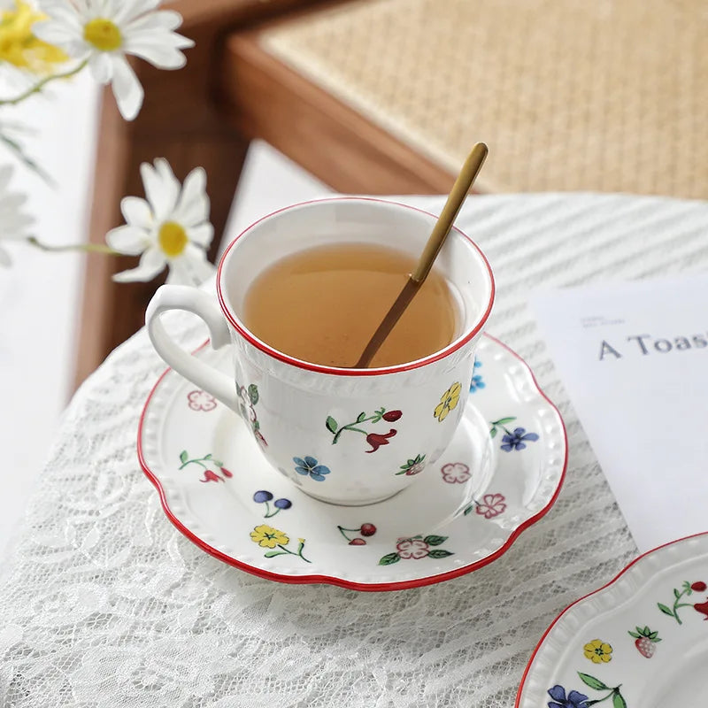 Factory Direct Sell Hand Painted Flower Ceramic Coffee Mug and Saucer Set Light Luxury Afternoon Tea Cup Set Gift Mug