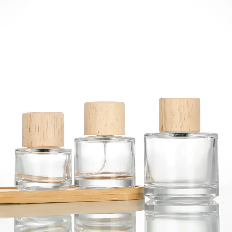 Wholesale 30ml Perfume Spray Bottle Custom Luxury Empty Round Premium Wood Perfume Bottle 50ml Perfume Bottle