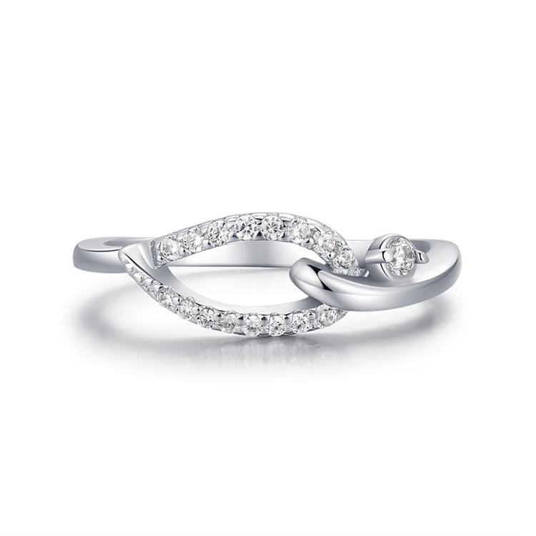 Original Arc Crossing Design 925 Sterling Silver Simple Exquisite Zircons Diamond Ring for Women Girls