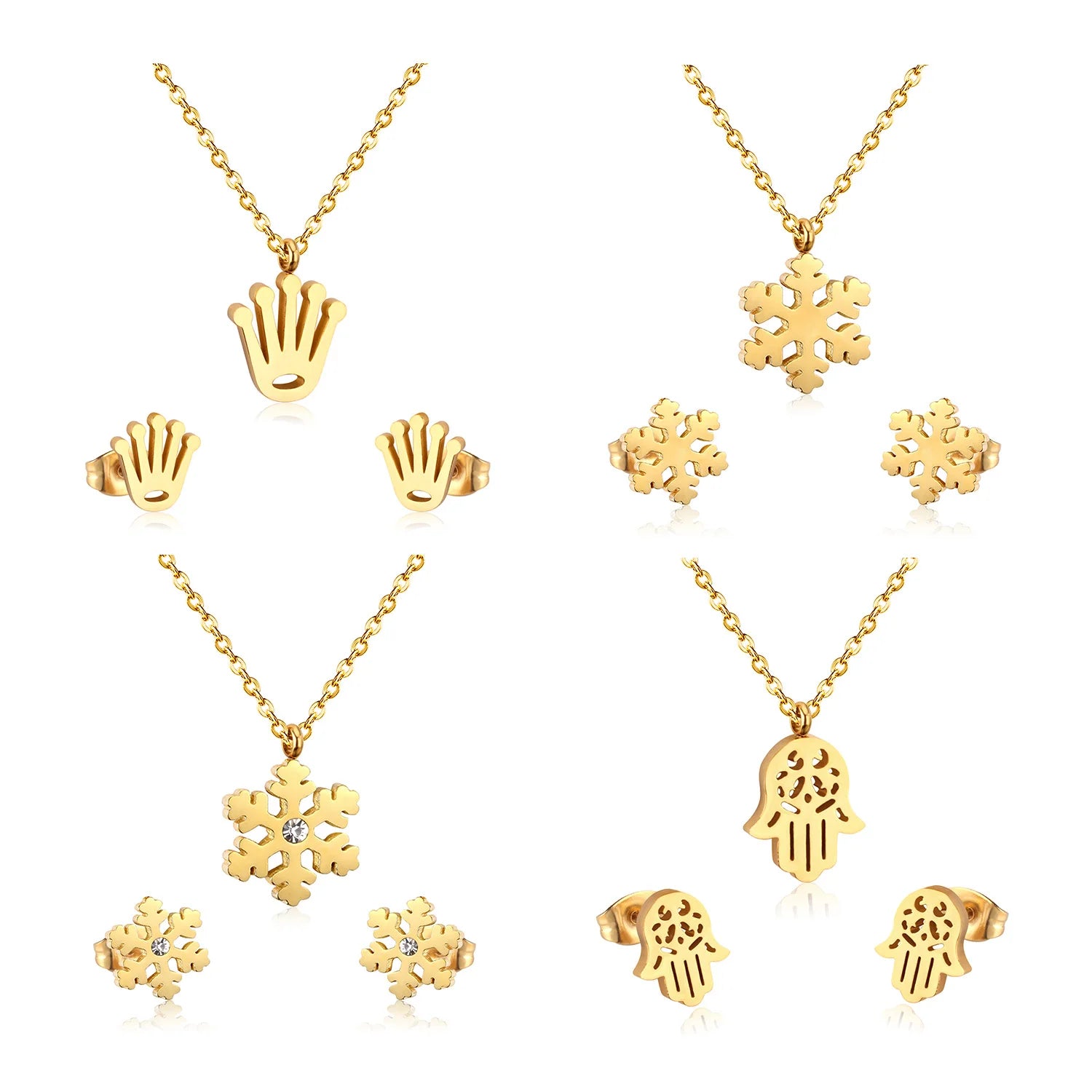 Customizable Wholesale Minimalist Jewelry Women 18k Gold Plated Stainless Steel Jewelry Set Pendant Necklace and Earring Sets