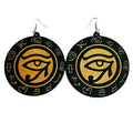 Round Disc Ancient Egyptian Horus Eye Wood Earrings for Women