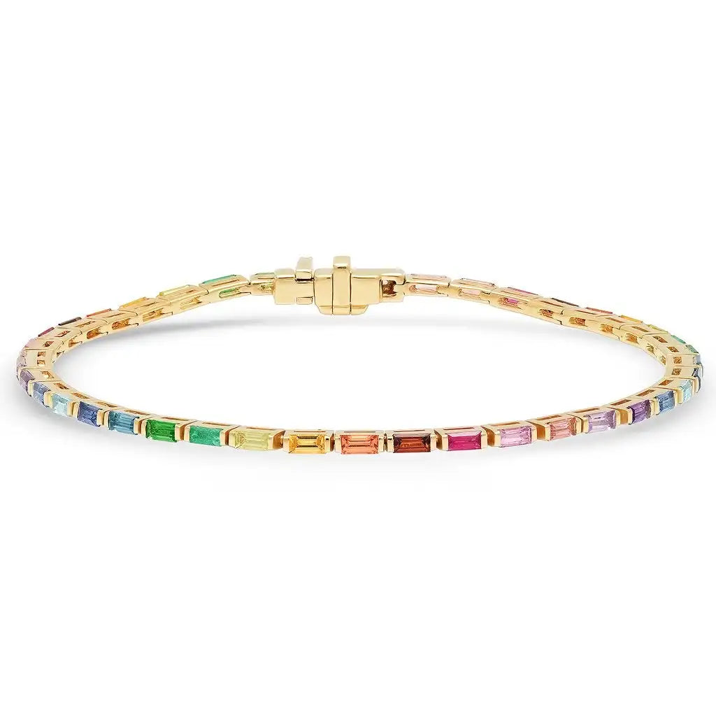 New Wholesales Rainbow Gemstone Baguette Rainbow Tennis Bracelet Fashion Brass Jewelry for Women