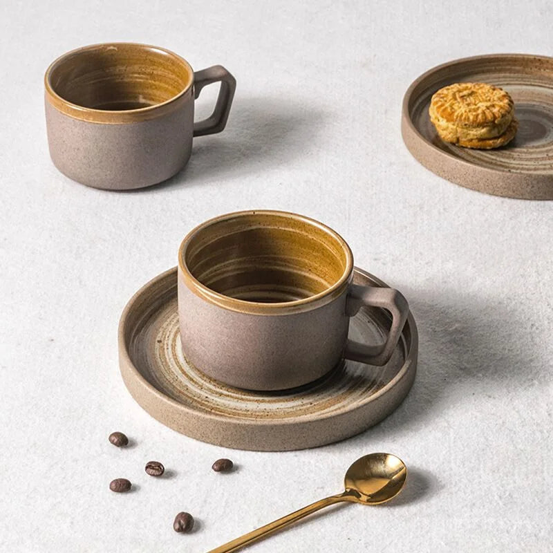 Japanese Style Porcelain Coffee Mug and Saucer Sets with Customised Logo Eco-Friendly 250ml Capacity for Office Use