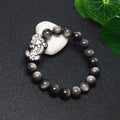 Hot Selling Natural Silver Obsidian Lucky Bracelet Bead Pixiu Charm Elastic Bracelet