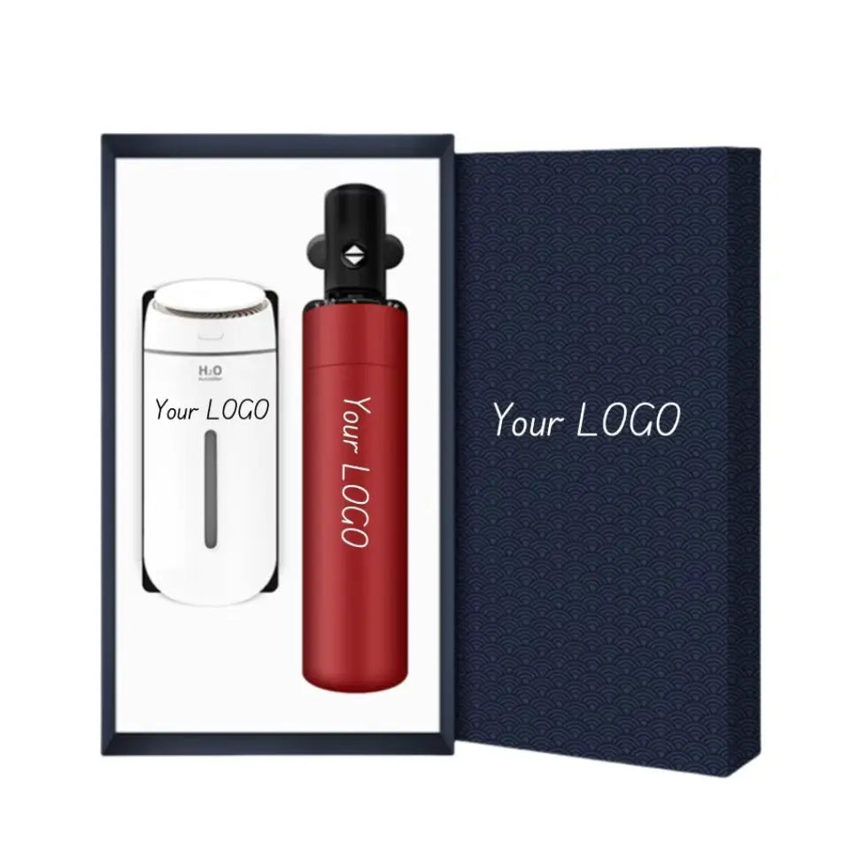WD Luxury 2-in-1 7-Color LED Light 400ml Humidifier Set with Stainless Steel Stand Umbrella Corporate Giveaway Gift