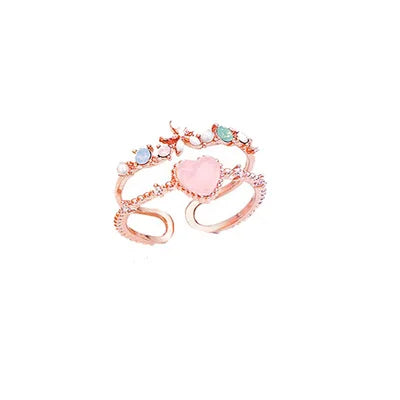 New Korean Sweet Heart Flower Cubic Zircon Adjustable Rings for Women Girls Fashion Party Crystal Jewelry Flower  Rings