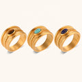 Ding Ran 2023 New Trendy Natural Stone Ring 18K Gold Plated Stainless Steel Signet Rings