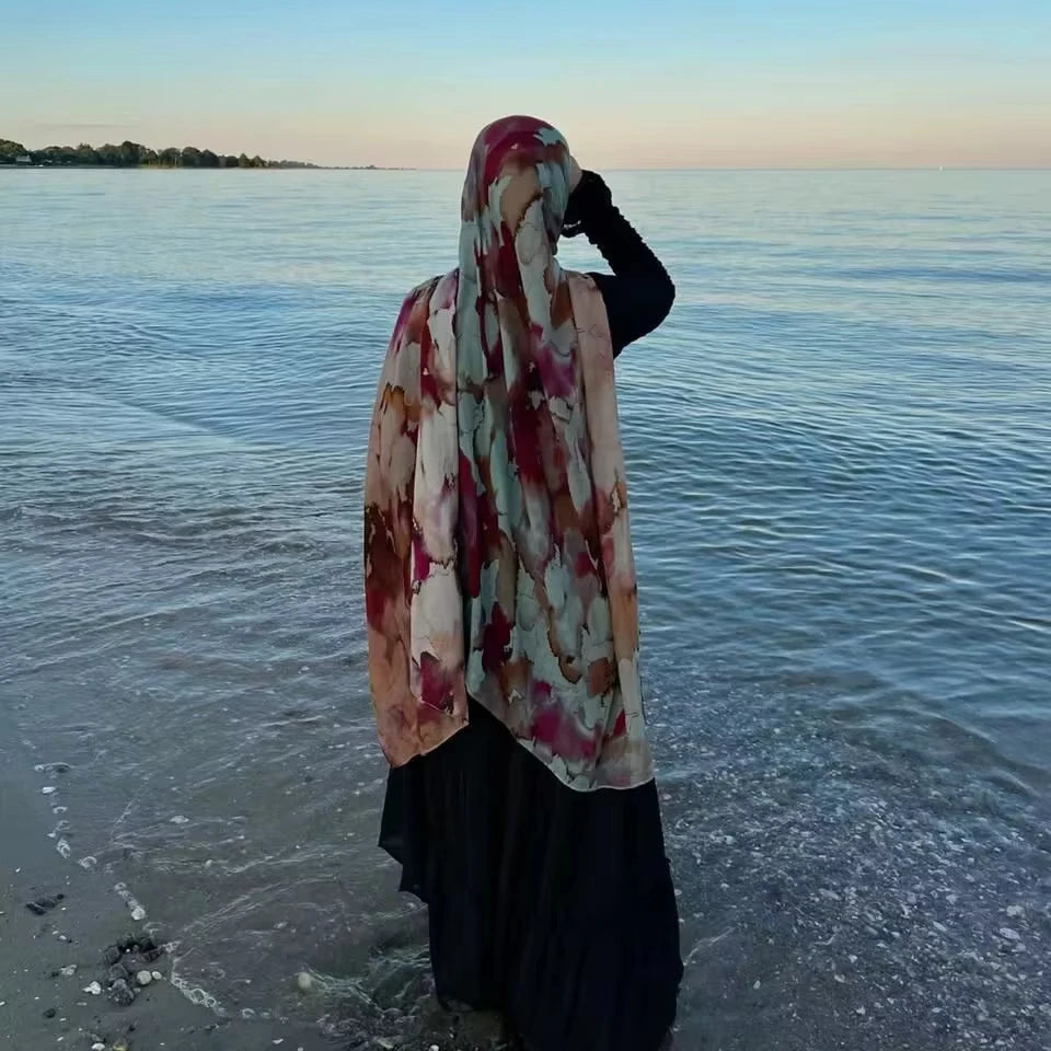 New Digital Print Ademende Hijaabs Rayon Viscose Chiffon Voile Colorful Tie-Dye Shawls for Muslim Women Women's Hijabs