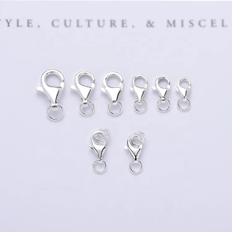 925 Sterling Silver Lobster Clasp Necklace Bracelet Findings 7mm 8mm 9mm 10mm 11mm 13mm W/ Without Closed 1 2 Pieces Jump Rings