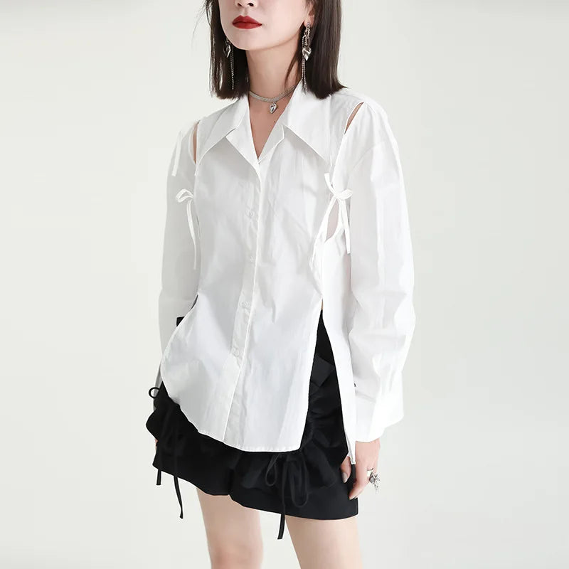 Top Quality New Shoulder Sleeve Separation Shirt Women's White Long-Sleeved Lapel Irregular Designer Style Women's Blouses