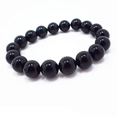 Black Agate 8 10 12mm Stone Bracelet for Men Gift Handmade Smooth Crystal Round Beads Couple Bracelets