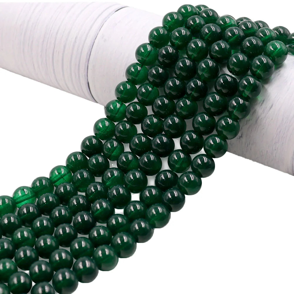 Processed Smooth Dyed Color Green Round Stone Beads Loose Beads for Making DIY Jewelry Bracelets
