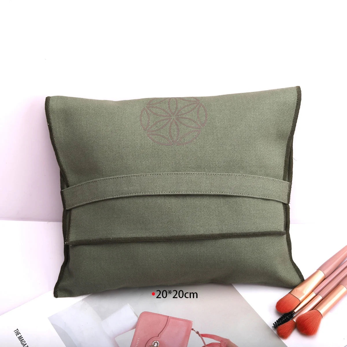 Custom Logo Printing Green Cotton Twill Jewelry Eye Shadow Box Mirror Packing Bag Reusable Soild Twill Cotton Envelope Pouch