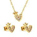 Custom Wholesale Stainless Steel Jewelry Set New Love Heart Crown Pendant with Pave Zirconia Earrings Necklace Set for Weddings