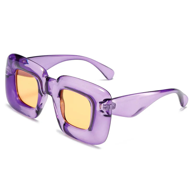 Y2K Vintage Square Sunglasses White PC Frame Retro Thick Futuristic Wrap Shades for Women Men Trendy Chunky Inflated Glasses