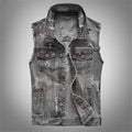 RNSHANGER Spring Casual Vintage Design Mens Denim Vest Retro Sleeveless Jacket Ripped Hole Button Jean Waistcoat
