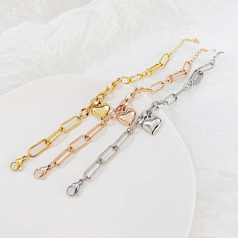 Fashion Stainless Steel Heart Charm Pendant Bracelet Women Jewelry Wholesale