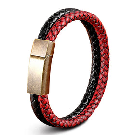 Simple Unisex Hand-Woven Stainless Steel Bangle Trendy Silver Plated Magnetic Antique Copper Clasp Gift OT-284