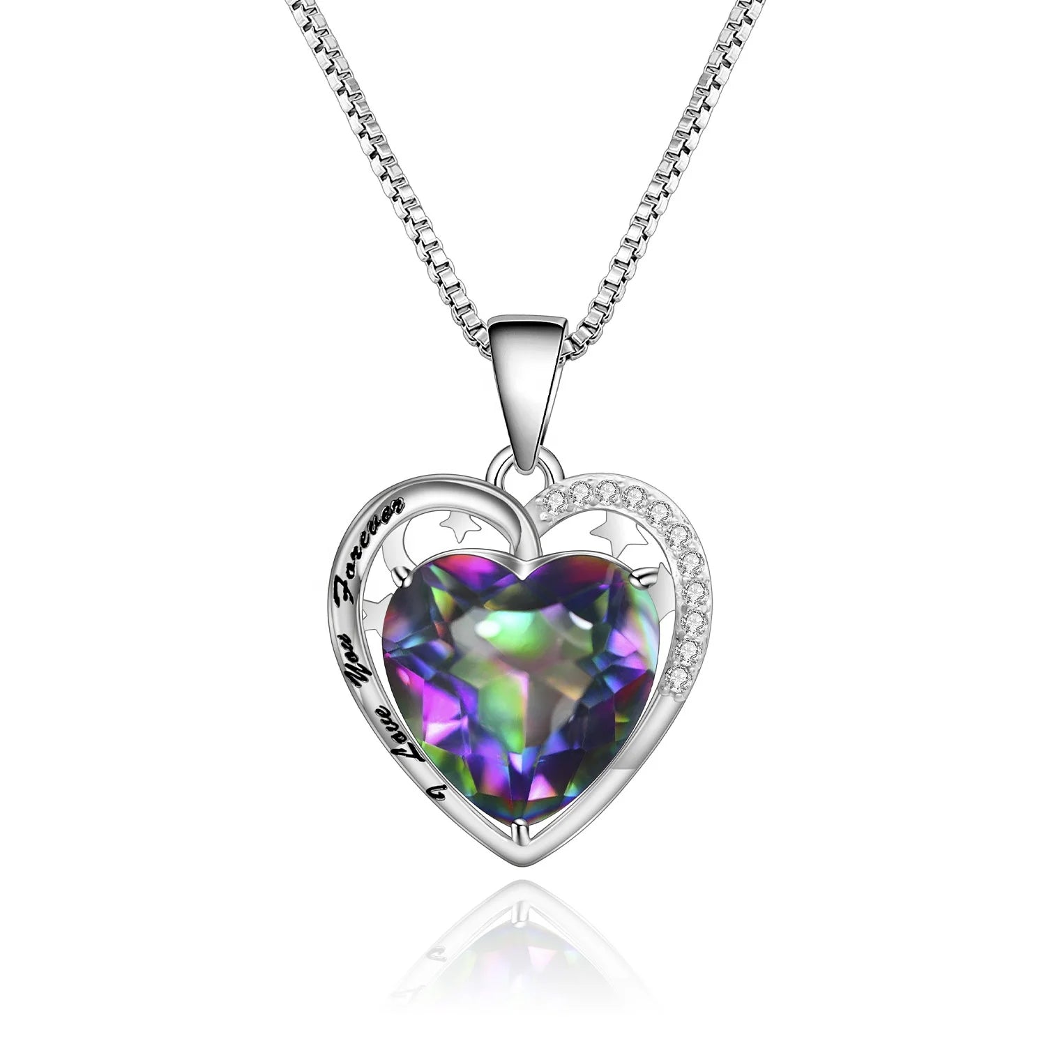 Abiding Statement Pendant Necklace 925 Sterling Silver Mystic Quartz I Love You Forever Heart Inside Heart Pendant Necklace