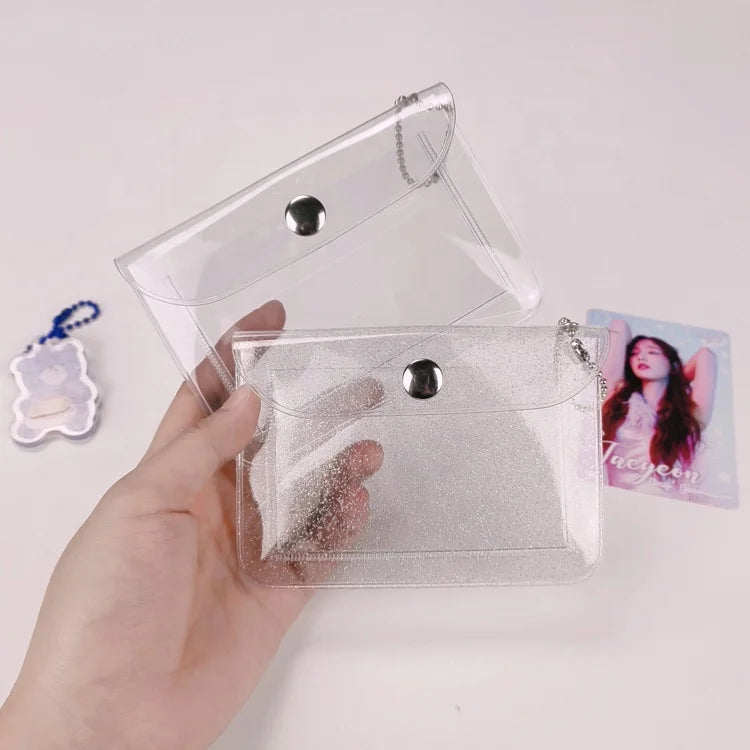 Transparent Card Holder Keychain Wallet Small Coin Purse Mini Change Pouch Waterproof Card case for Women Girls
