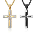 HOTWAY New Wholesale Multi-Layer Stainless Steel Inlaid Cubic Zirconia Cross Pendant Necklace Fashion Jewelry Gift for Men Women