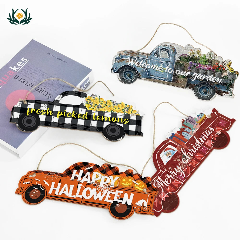 Putuo Decor New Shape Wooden Wall Sign Truck Shape Hanging Craft Home Car Tree Decoration