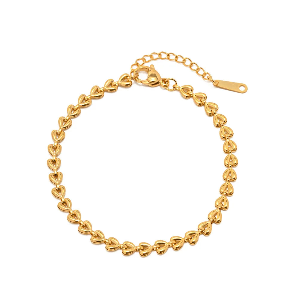 18K Gold Stainless Steel Heart Shape Stainless Steel Bracelet for Girls Women