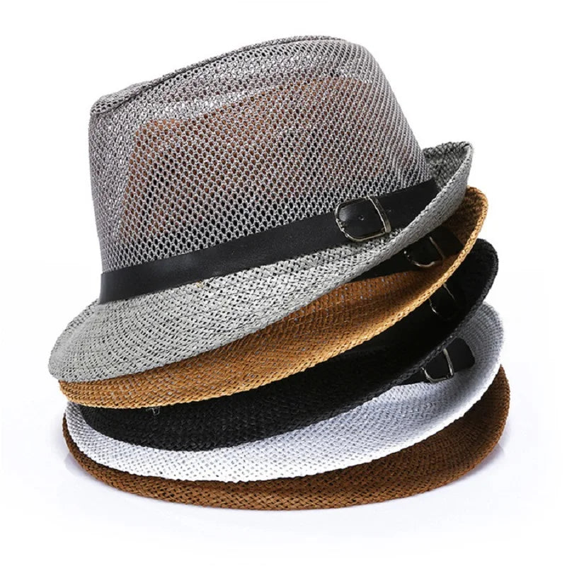 Wholesale Summer Breathable Straw Braid Floppy Fedora Beach Panama Cap Distressed Retro Sun Mesh Straw Fashion Hats