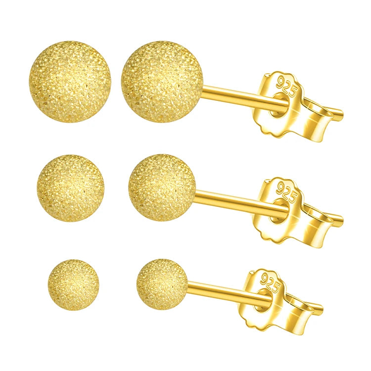 Fashion Earring Jewelry 925 Sterling Silver Ball Stud Earrings Gold Set for Women