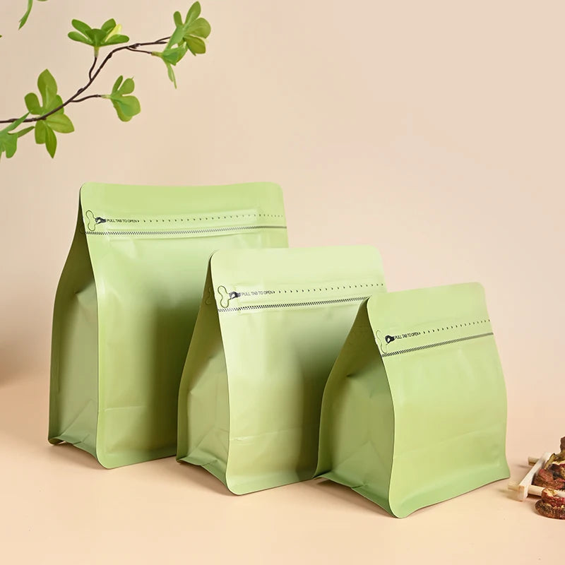 Factory Shipping Matte Green Coffee Bags With Valve Horizontal Coffee Packaging Bags 250g