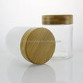 Clear Frosted 8oz Capsule Glass  Jar Candy Food Storage Pill Jar with Bamboo Wood Child Proof Lid Wholesale