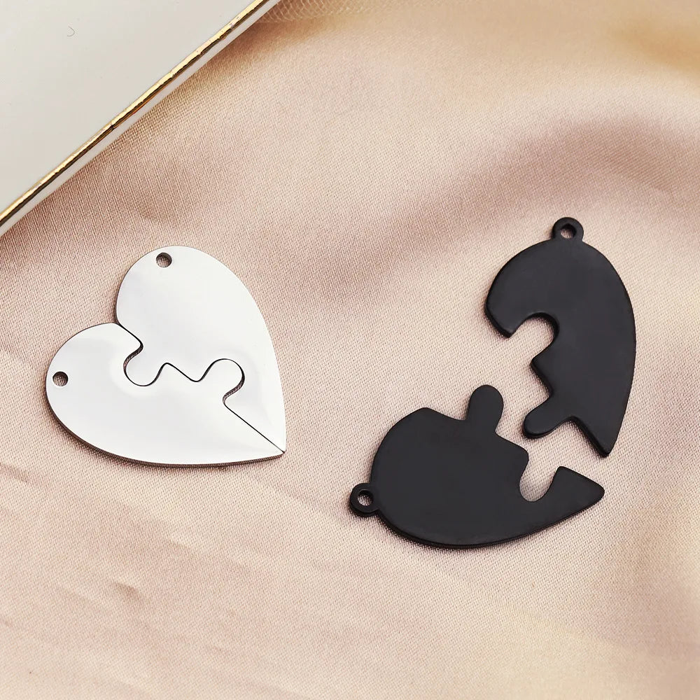 A Pair of Broken Heart Charms Love Couple Necklace Stainless Steel Puzzle Pendant for Jewelry Making