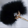 Black and White Metal Feather Fan for Bridal Costume Festive Dance and Tea Party Wedding Apparel