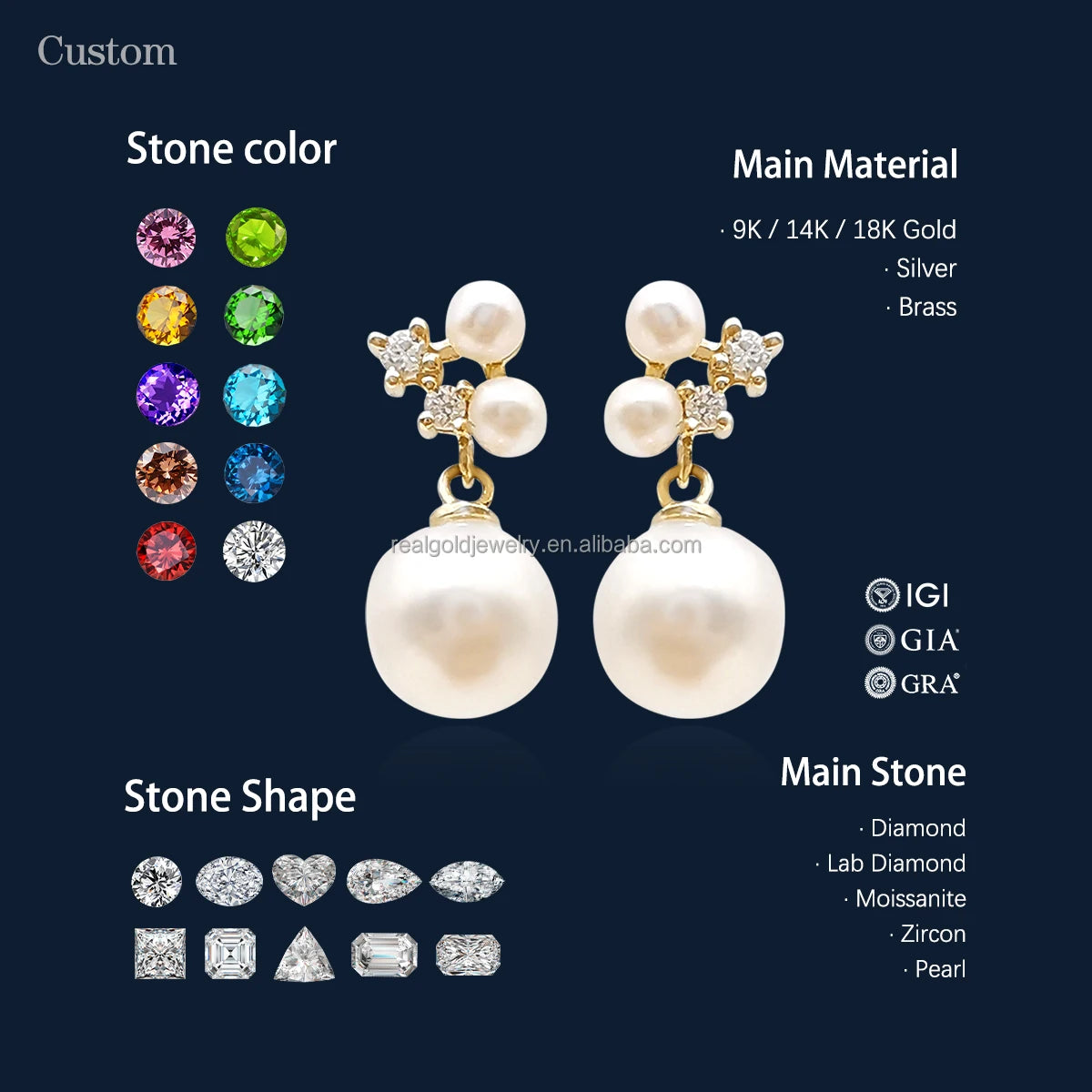 Elegant Pure 14K Gold Pearl Earring Wedding 14K Solid Gold Jewelry Natural Diamond Yellow Gold Earring Engagement Jewelry Gift