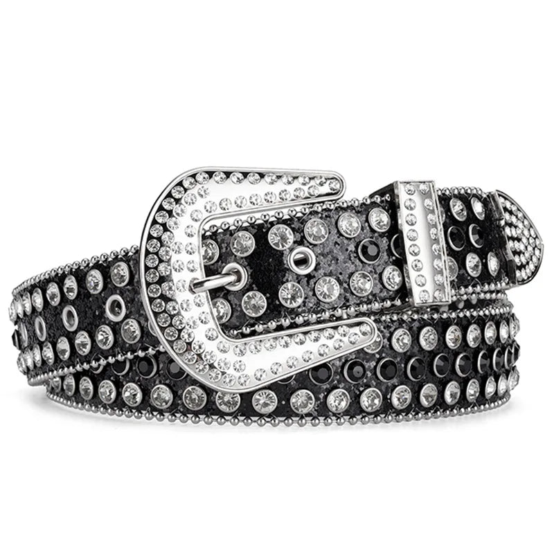 Western Fashion Rhinestone Women's Pu Leather Alloy Buckle Diamond Belt Y2k Punk Rock