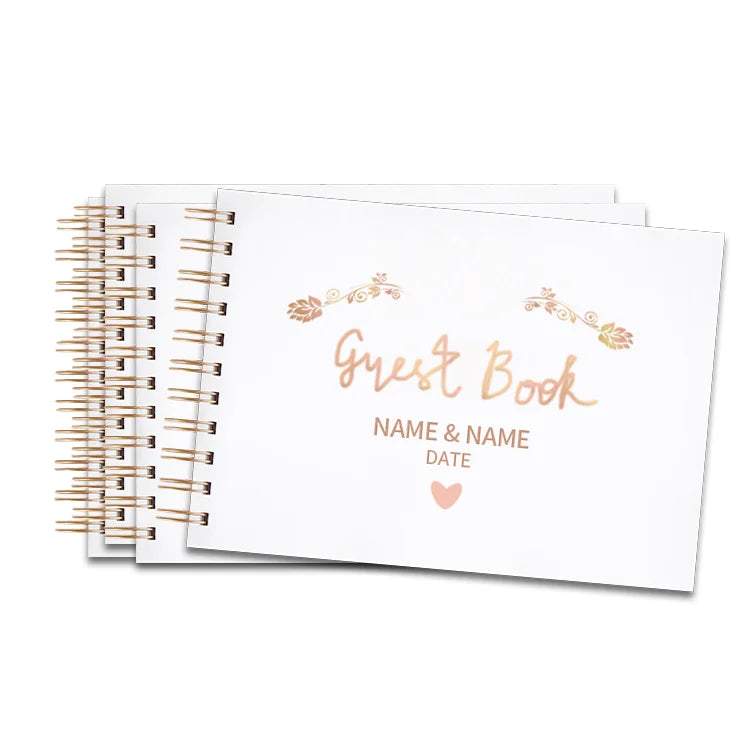 Customized Alternative Wooden/acrylic Golden Guest Book for Wedding White with Pen