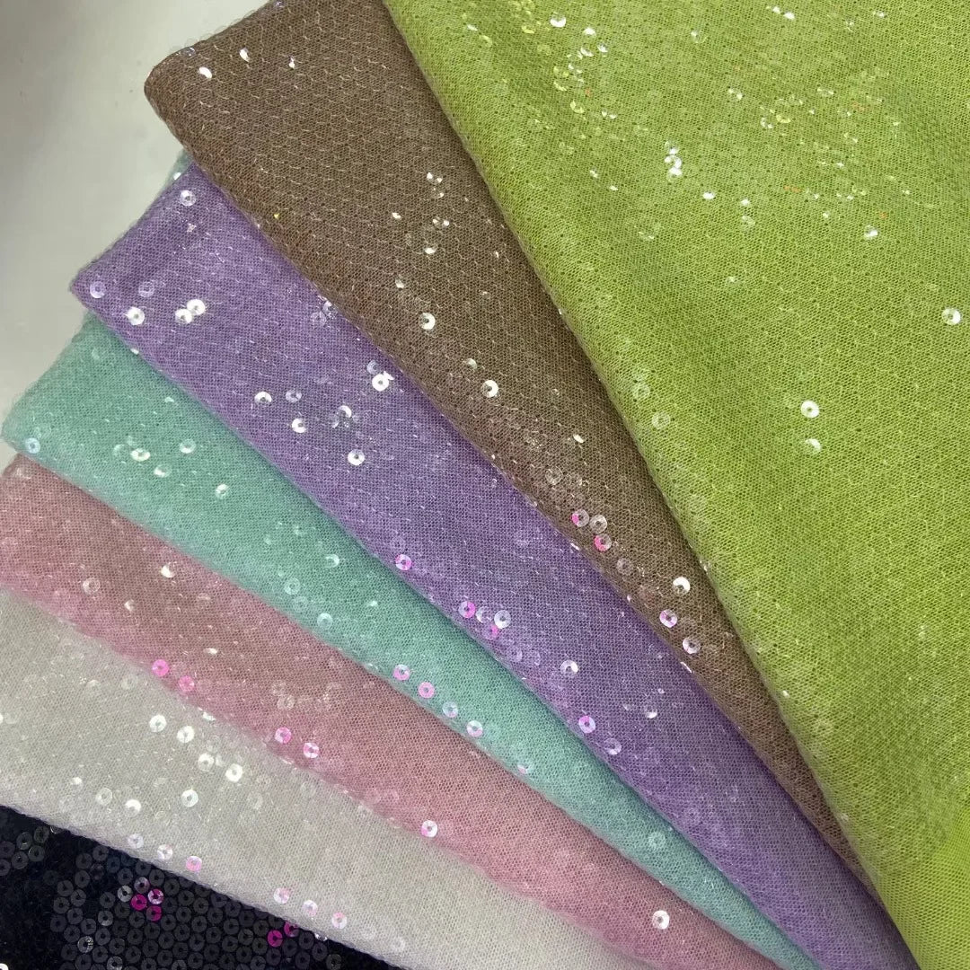 Novel Design Sequin Mesh Embroidery Fabric for Wedding Dress Sheer Stretch Glitter Tulle Lace