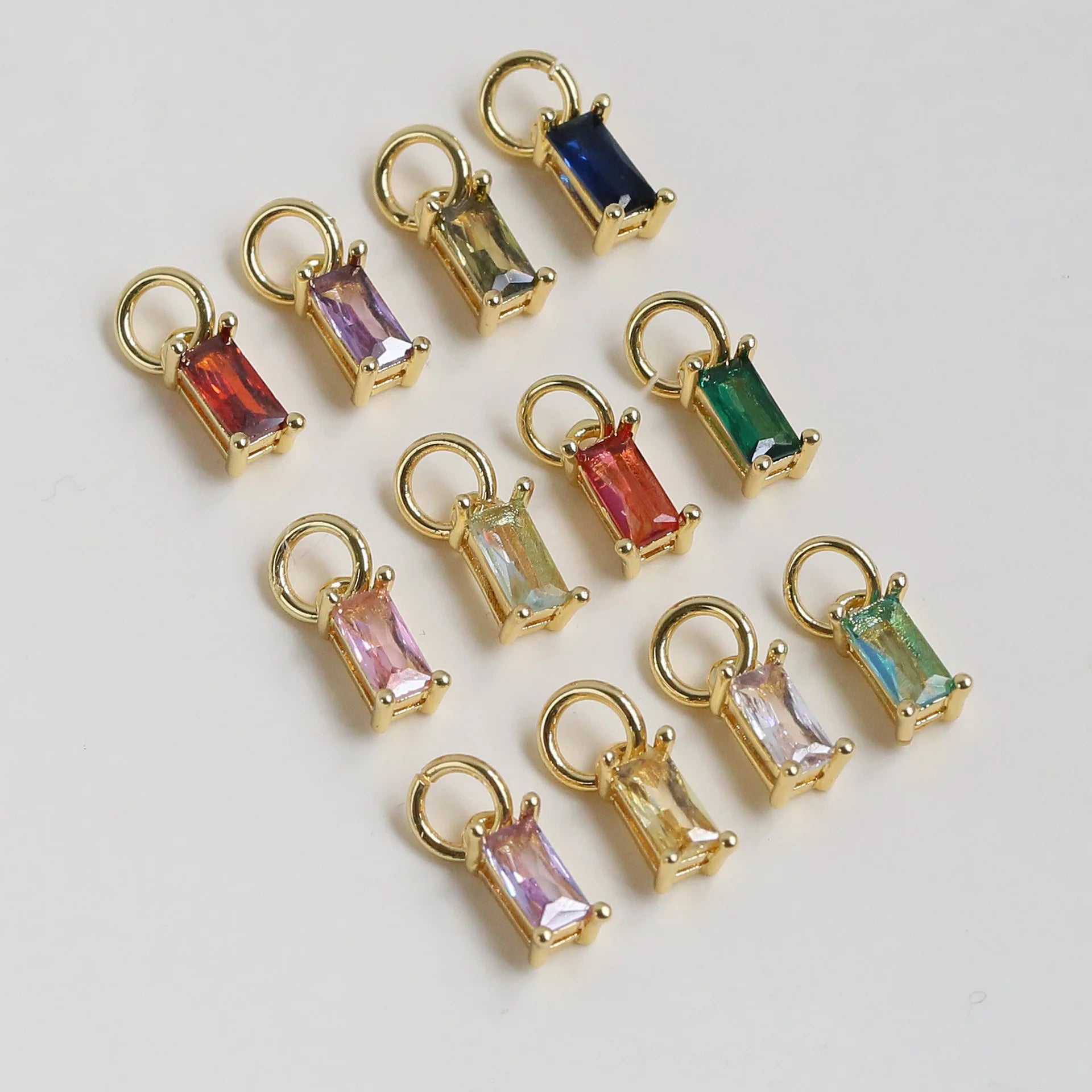 MECYLIFE Copper Jewelry Wholesale Fashionable 12 Birthstone Pendant Charm Small Rectangular T-Square Zircon Colorful Stylish
