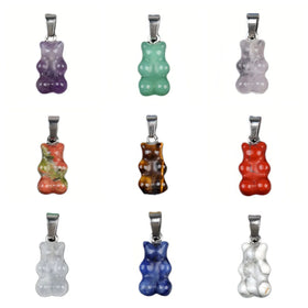 New Hand Carved Cute Stone Bear Pendant for Women Girls Charm Jewelry for DIY Necklace Accessory