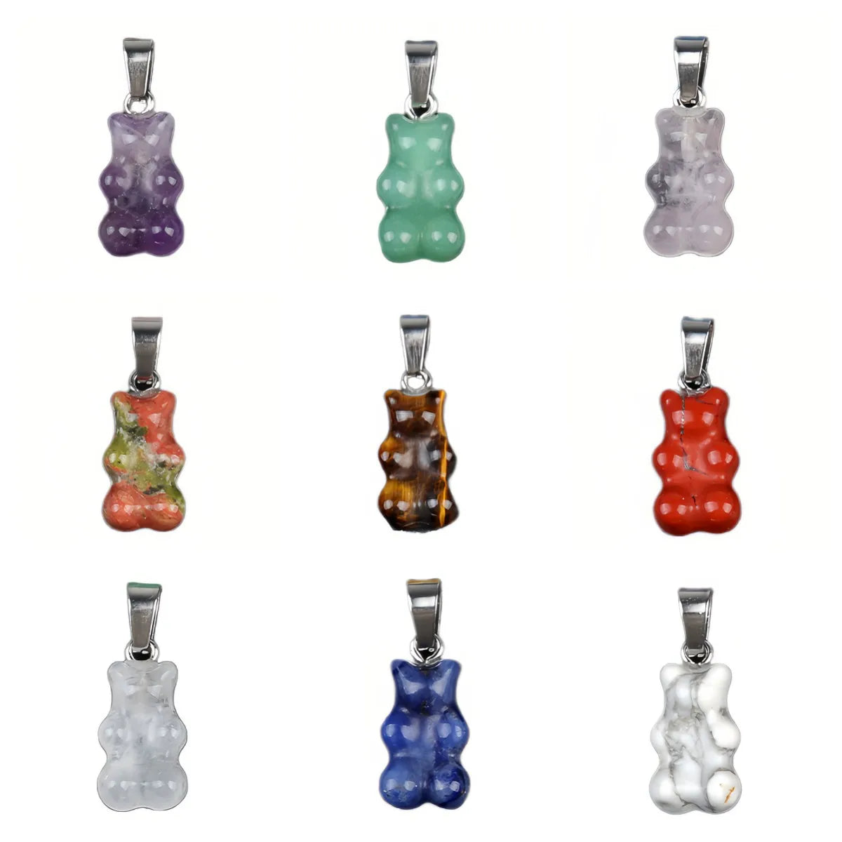 New Hand Carved Cute Stone Bear Pendant for Women Girls Charm Jewelry for DIY Necklace Accessory